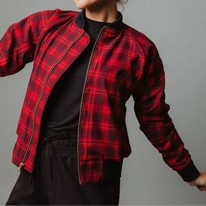 Albion Fit FRASIER PLAID Full Zip Limited Edition Black Red Gold Bomber Jacket S